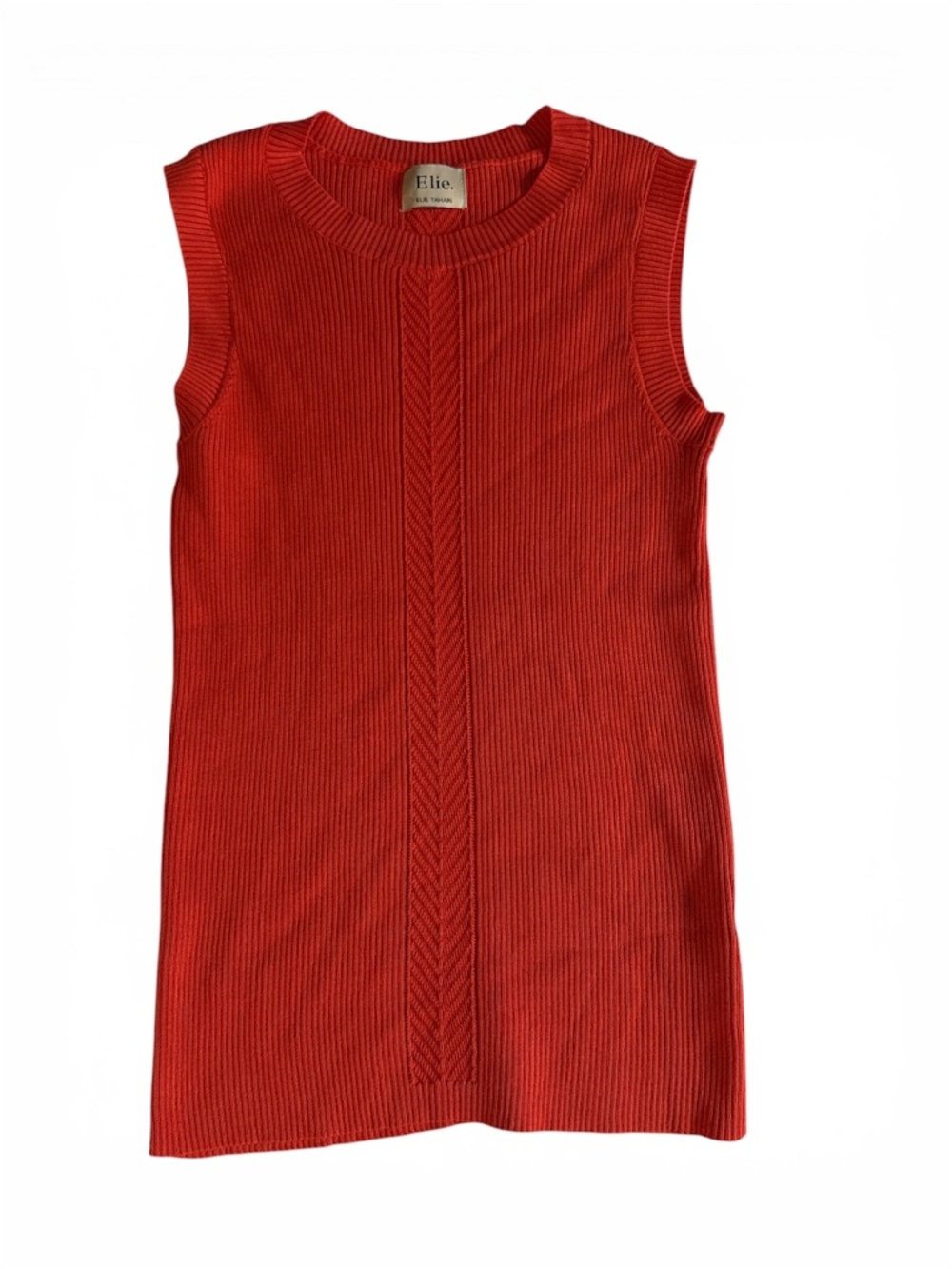Elie Tahari Ribbed Sleeveless Knit Sweater Top Orange Red Est. Small